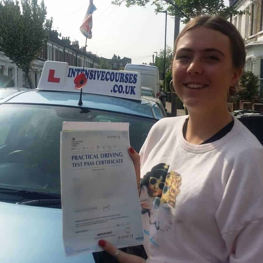 Congratulations to Isabel, London SW2, on passing your practical test with an intensive driving course and the help of Gary at Intensive Courses